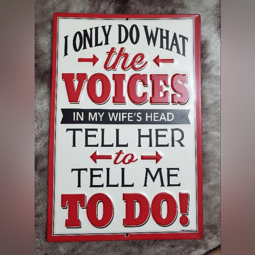 Open Roads Brands Funny Metal "Voices" Sign Wall Decore 12" x 8"